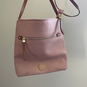 Joy Handbag Pink 100% Leather Crossbody Bag Gold Tone Zipper Front Pocket Pastel